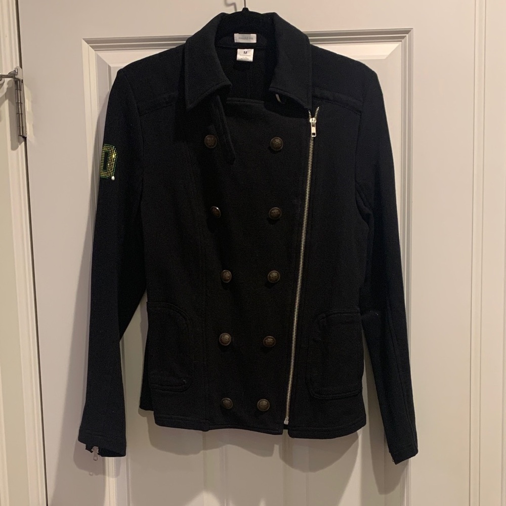 Black Double-Breasted Women's Jacket with University of Oregon detail